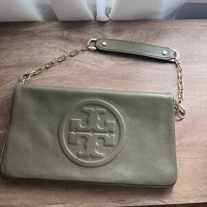 Tory Burch Olive Green Leather Clutch